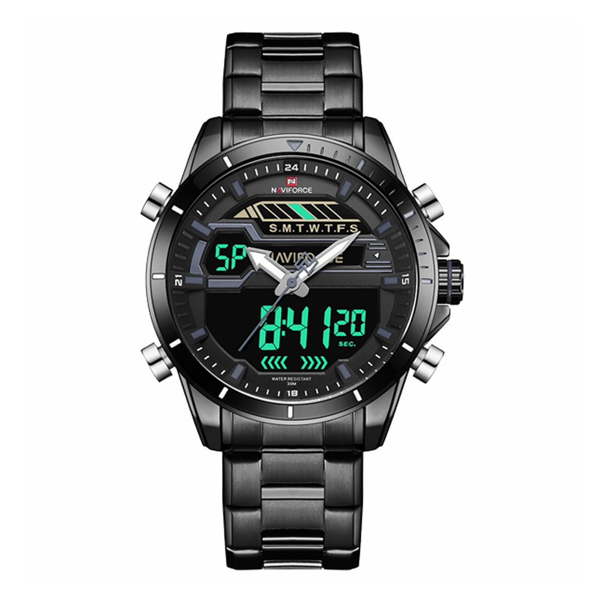 NAVIFORCE NF9133 Stainless Steel Dual Time Wrist Watch for Men Grey and Black