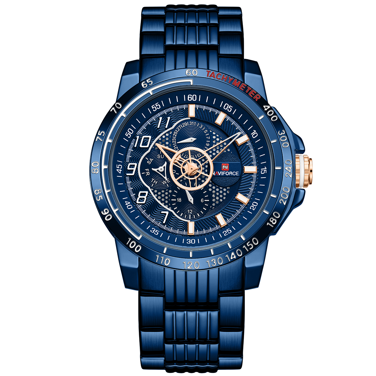 NAVIFORCE NF9180 Royal Blue Stainless Steel Chronograph Watch For Men Royal Blue NAVIFORCE NF9180 Royal Blue Stainless Steel Chronograph Watch For Men Royal Blue