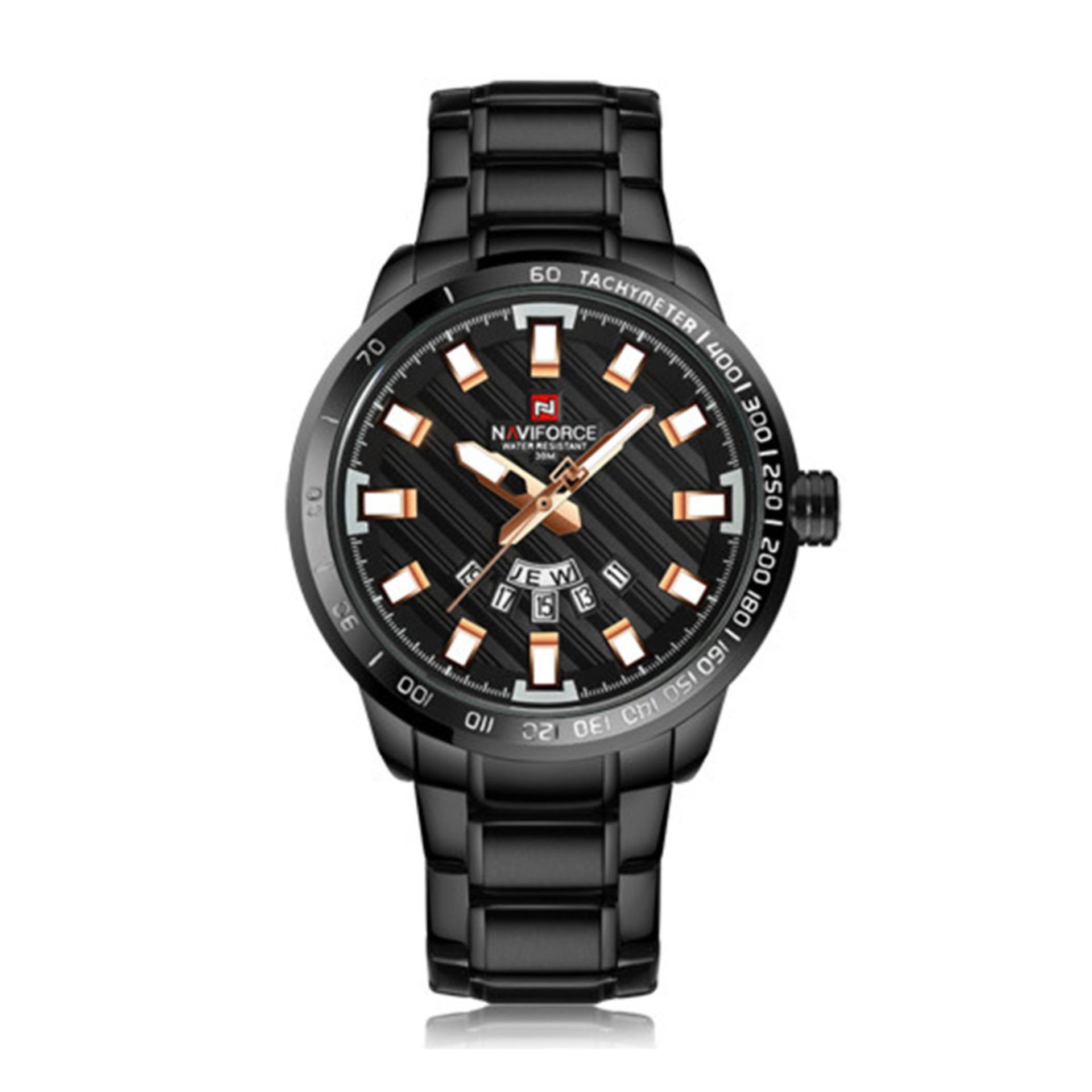 Naviforce NF9090 - Black Stainless Steel Analog Watch for Men - RoseGold & Black