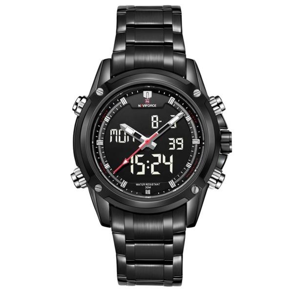 Naviforce NF9050 Stainless Steel Dual Display Wrist Watch Black and