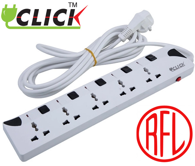 Click Safe Multi Plug 3 Pin multiplug Socket 5 Port 5 Meter Cable 2 pin Plug 5SKT 2P 5Y power