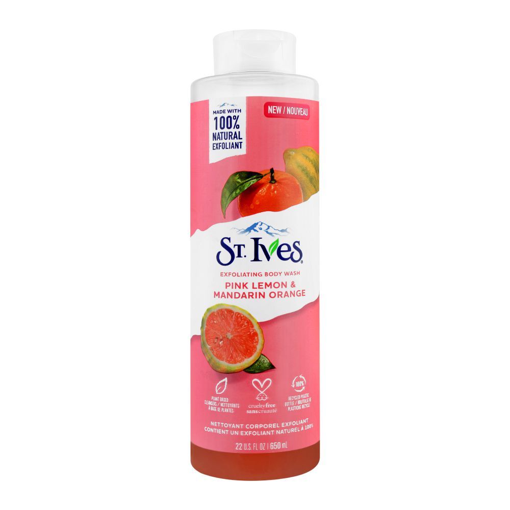 St. Ives Pink Lemon & Mandarin Orange Exfoliating Body Wash 650ml Cut