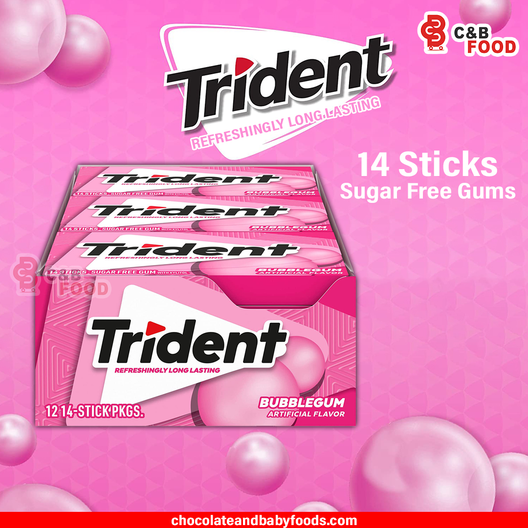 Trident Bubble Sugar Free Gum (14 sticks,12pack Box) 108G - Cut Price BD