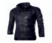Gents Full Artificial Leather Jacket - Vip1 Blue
