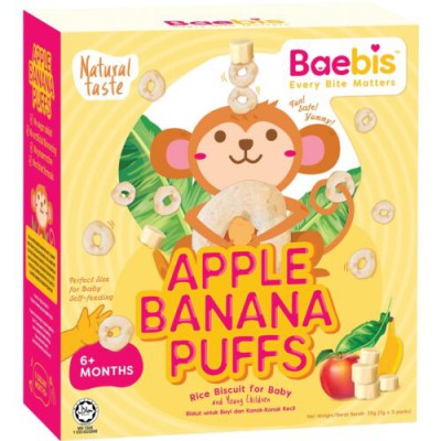 Baebis Apple Banana Puffs Rice Biscuit 6+ Months 35g
