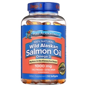 Pure Alaska Omega-3 Extra Virgin Wild Alaskan Salmon Oil 1000mg 210 Softgels - USP Verified