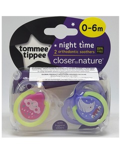 Tommee Tippee Night Time 2 Orthodontic Soother (Pink & Yellow Color) 0-6m Baby