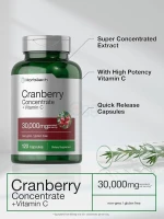 Horbäach Cranberry Concentrate Extract Pills + Vitamin C | 30,000mg | 120 Capsules