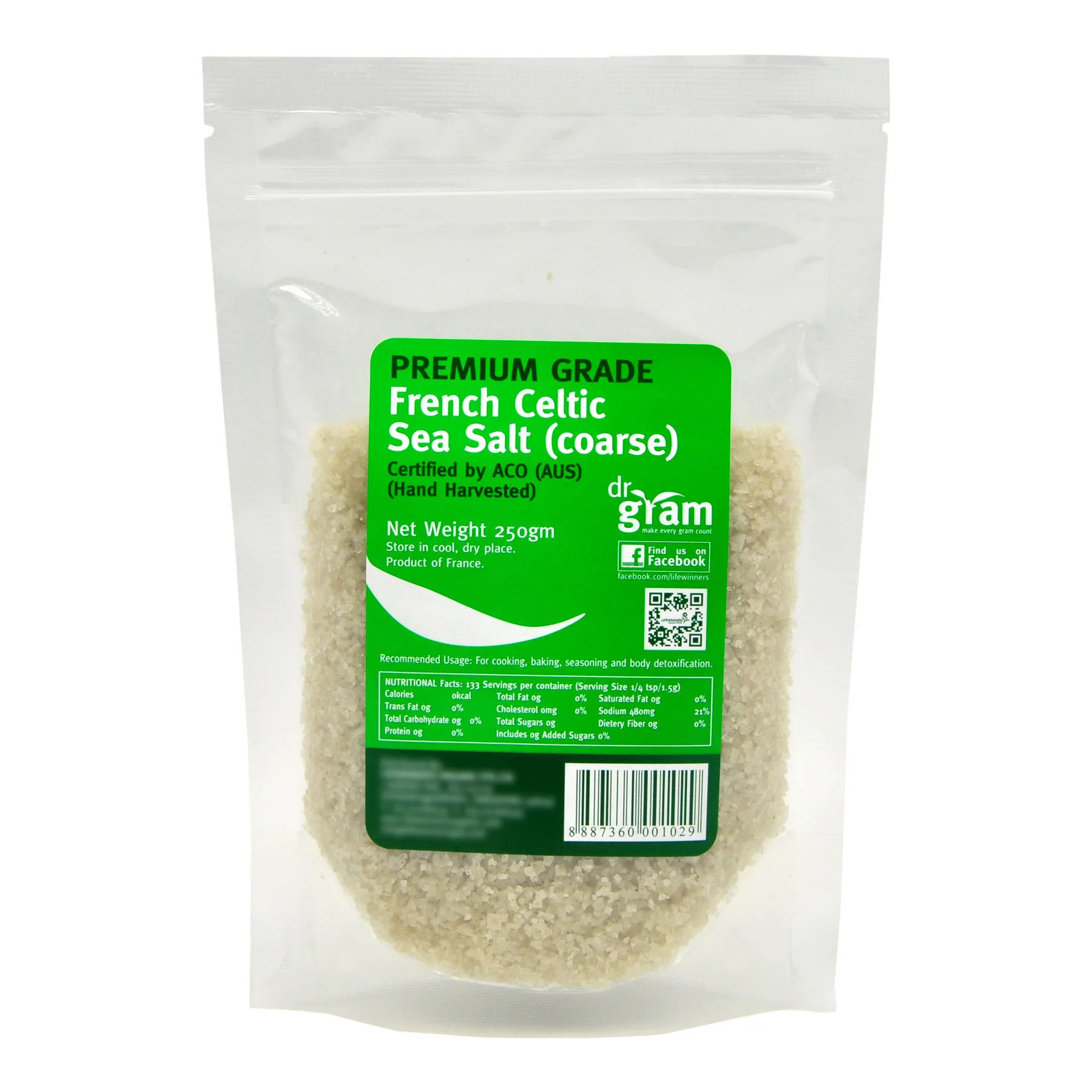 Dr Gram French Celtic Sea Salt Coarse 250g – Premium Iodized, Mineral-Rich Natural Salt