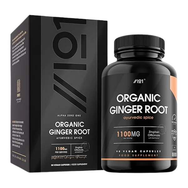 ALPHA01 Organic Ginger Root 1100mg 90 Vegan Capsules