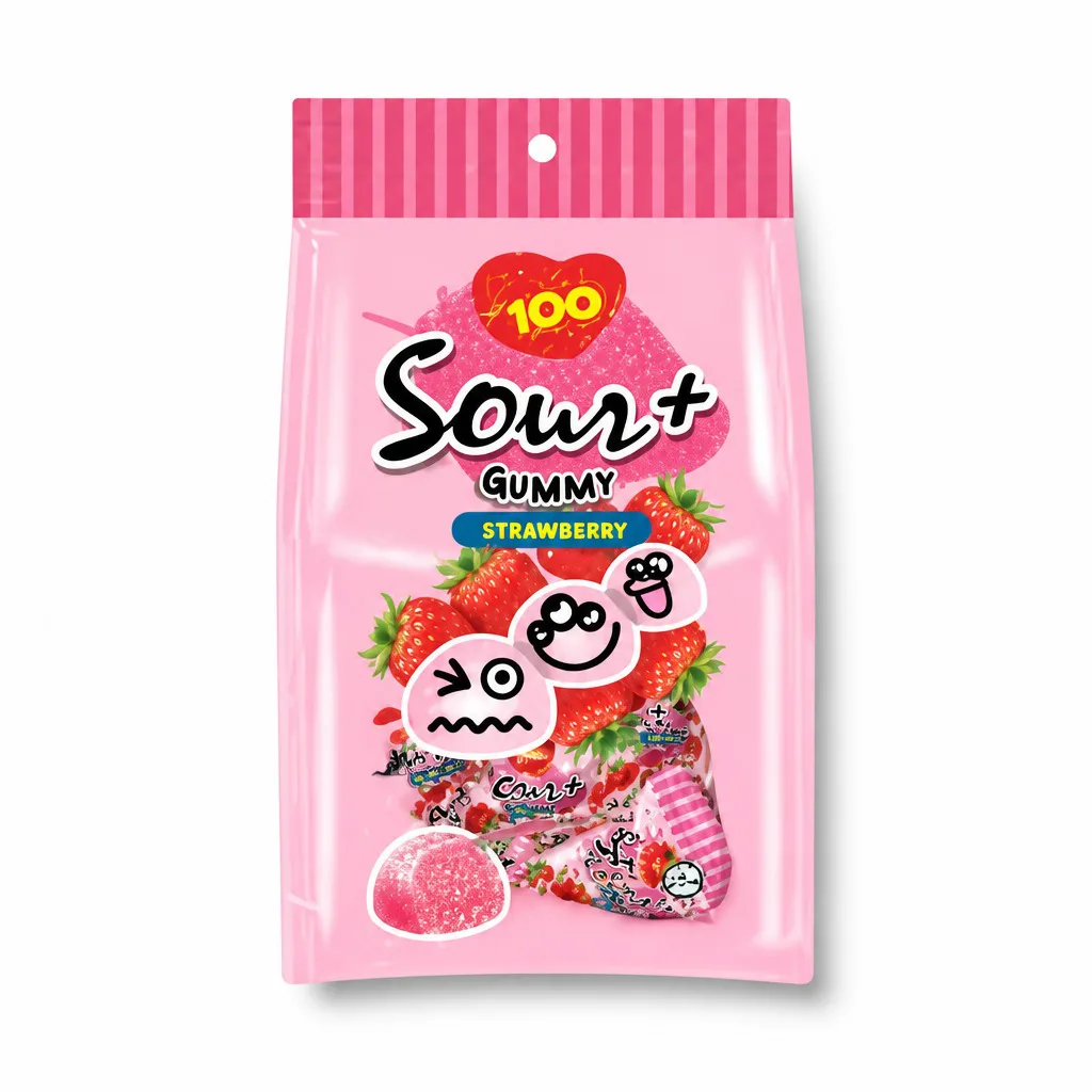 Lot 100 Sour+ Strawberry Flavored Gummy 95g