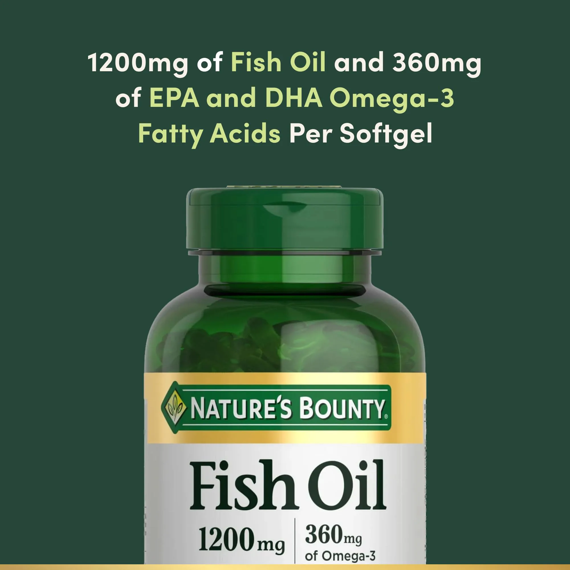 Nature’s Bounty Fish Oil, Supports Heart Health, 1200 Mg, 360mg Active Omega 3 – 120 softgels