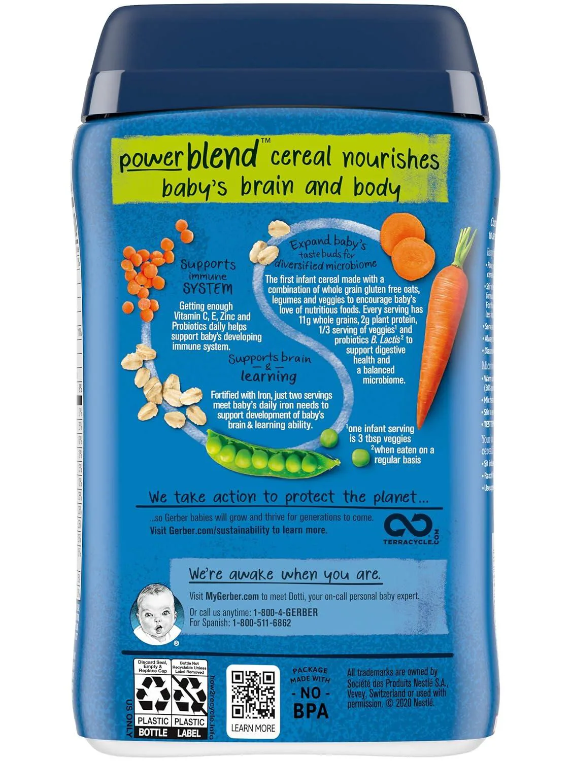 Gerber Probiotic Oatmeal, Lentil, Carrot & Pea Cereal 227G