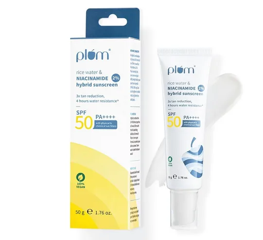 Plum Rice Water 2% Niacinamide Hybrid Sunscreen SPF 50 PA+++ 50g