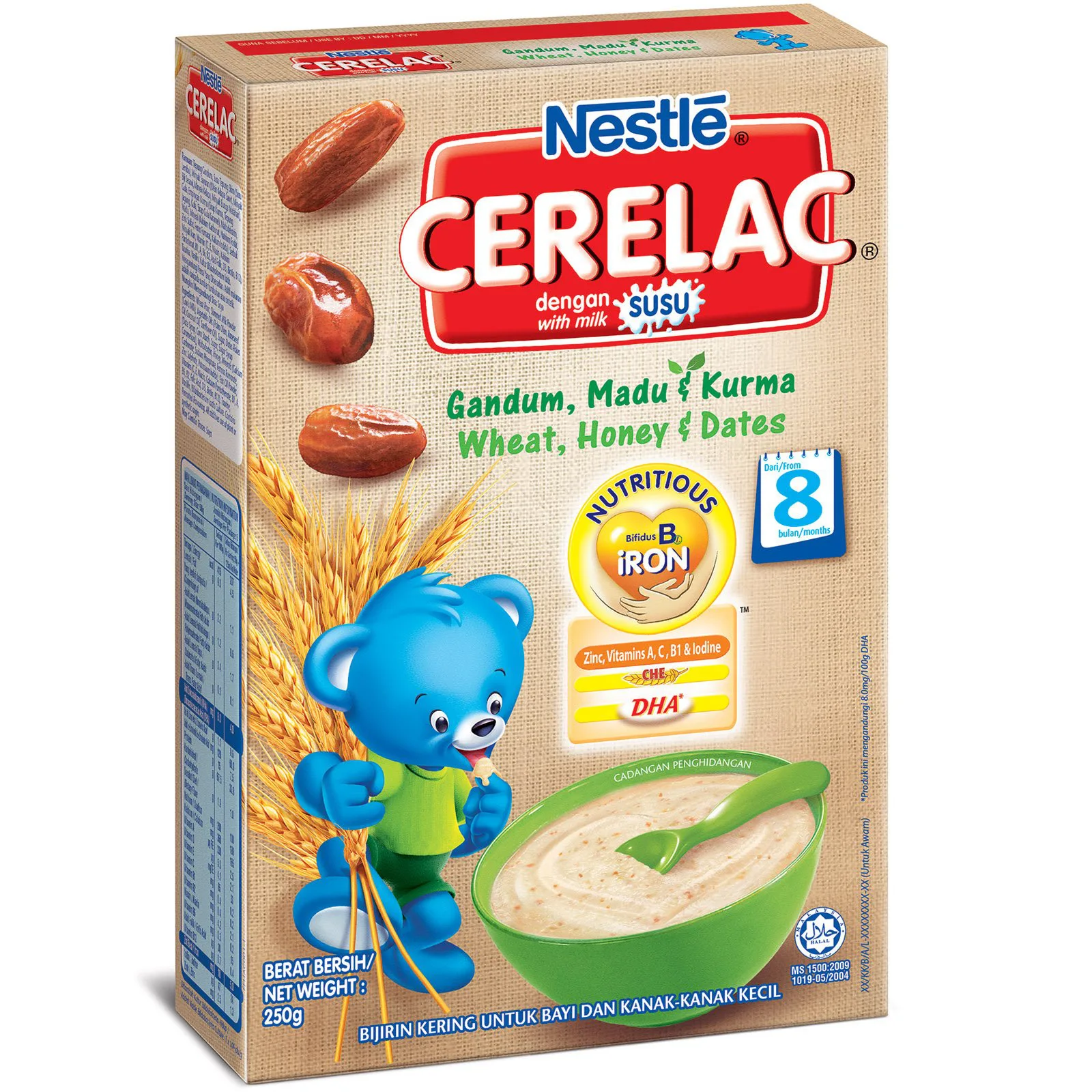 Nestle Cerelac Wheat, Honey & Dates 250 gm | Orginal Malaysia Product Cerelac Wheat, Honey & Dates