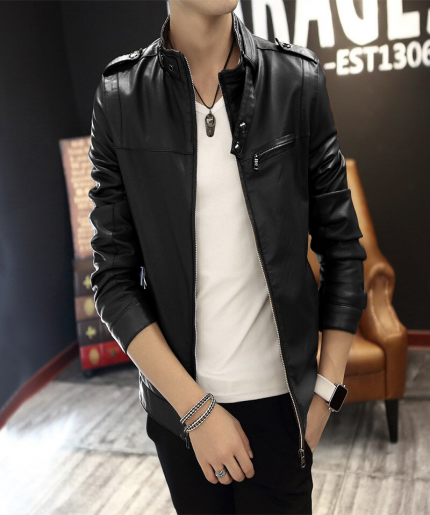 Gents Full Artificial Leather Jacket - Vip10 Black