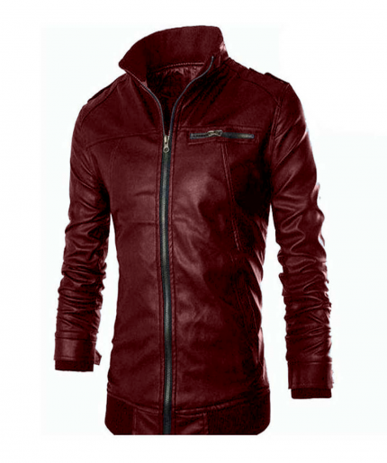 Gents Full Artificial Leather Jacket - Vip1 Red
