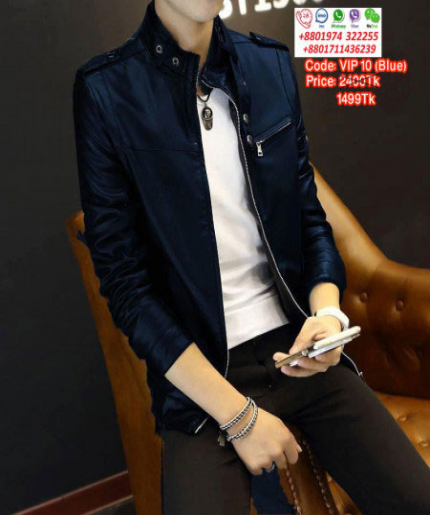 Gents Full Artificial Leather Jacket - Vip10 Blue | Mens Leather Jackets