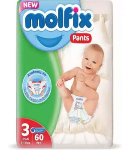 Molfix Baby Diaper Pants Super Pack Midi 6-11 kg 60 Pcs (Made in Turkey)