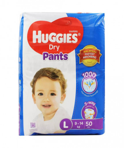 Huggies Dry Large Pant Diaper 9-14Kg - 50 Pcs (Malaysia)