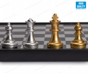 Big Size 12.5\\" Square Magnetic Chess Board & Folding Large UB Golden & Silver Color