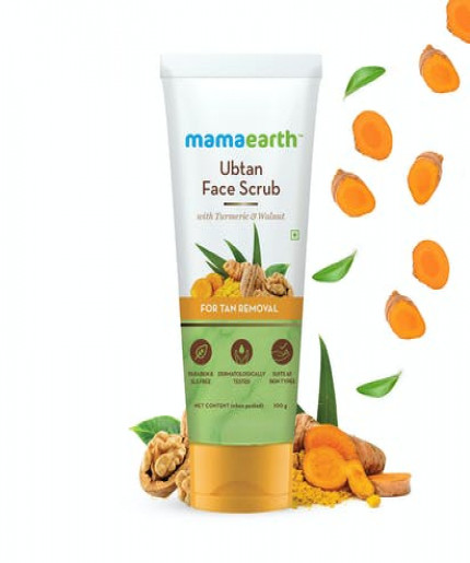 Mamaearth Ubtan Face Scrub: Turmeric and Walnut for Effective Tan Removal (100g)