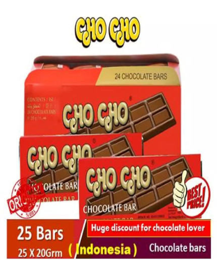 Cho Cho Chocolate Bar in Indonesia: 25 Bars, 20g Each, Total 500g