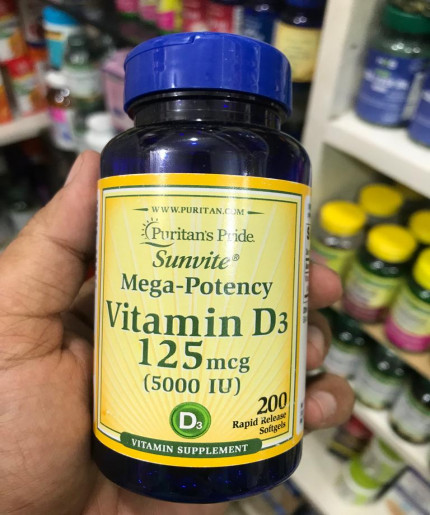Puritan’s Pride Vitamin D3 125mcg 5000IU 100 Softgels