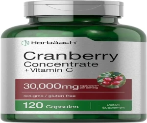 Horbäach Cranberry Concentrate Extract Pills + Vitamin C | 30,000mg | 120 Capsules