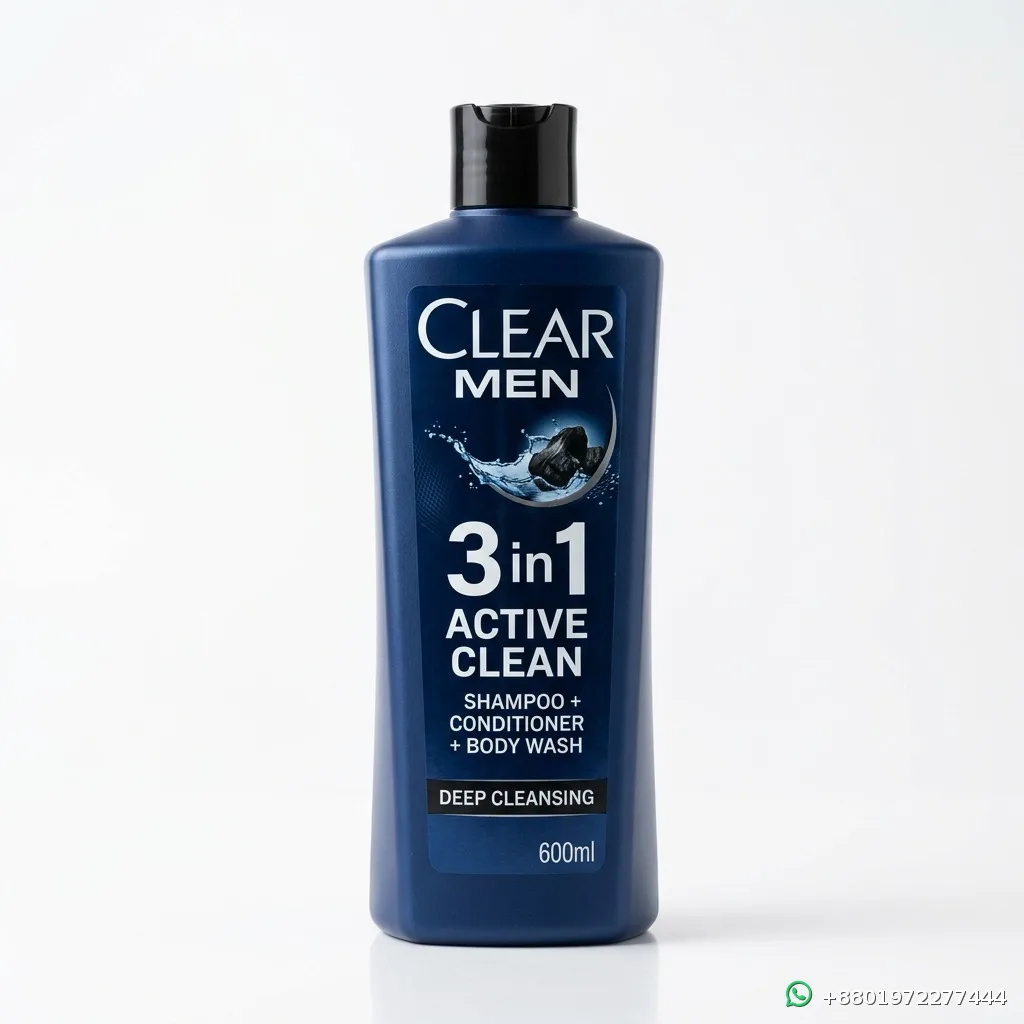 Clear Men 3 in 1 Active Clean Shampoo, Conditioner and Body Wash 600ml