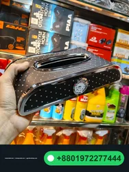 Premium Car Tissue Box With Watch – Black