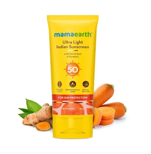 Mamaearth Ultra Light Sunscreen with Carrot Seed & Turmeric SPF 50 PA+++ 80g