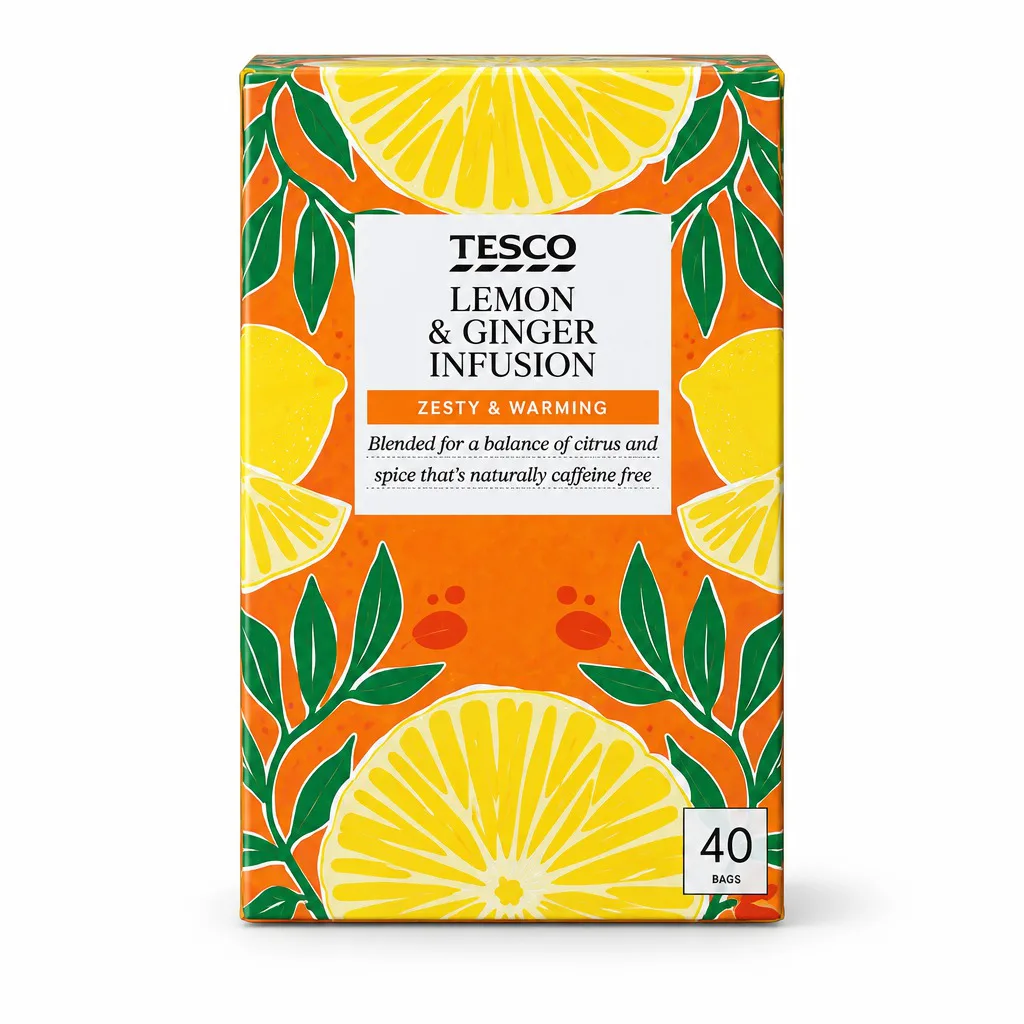 Tesco Lemon And Ginger 40 Tea Bags 80g