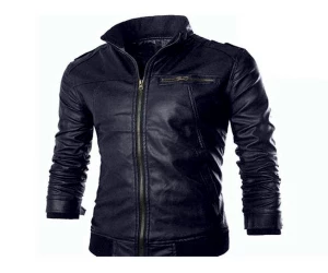 Gents Full Artificial Leather Jacket - Vip1 Blue