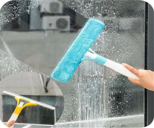 2-in-1 Spray Type Brushes Cleaning Airbrush Glass Wiper Cleaner Washing Scraper Home Bathroom Car Window Cleaning Tool - Multi Color