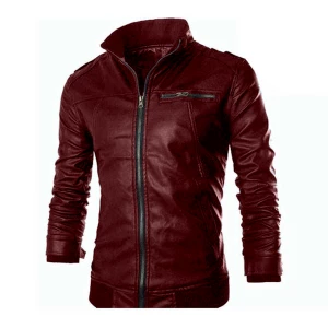 Gents Full Artificial Leather Jacket - Vip1 Red