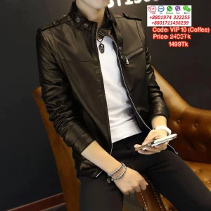 Gents Full Artificial Leather Jacket - Vip10 Coffee