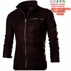 Gents Full Artificial Leather Jacket - Vip1 coffee