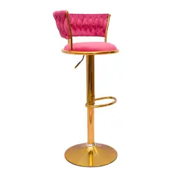 Gold Premium Velvet Bar stool (FT-BJ151 )Bubblegum pink