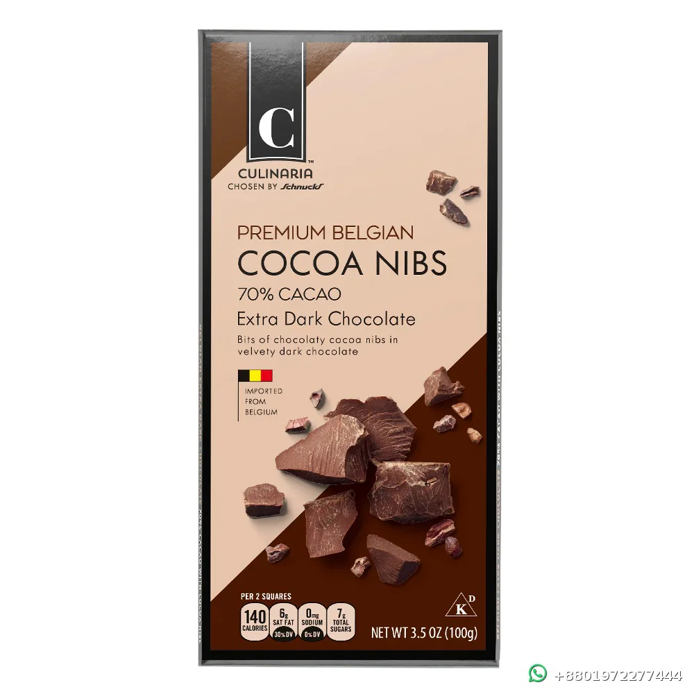 Belgian Cocoa Nibs Chocolate Bar 100g