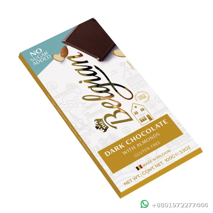 Belgian No Sugar Added Dark with Almonds Chocolate Bar 100g
