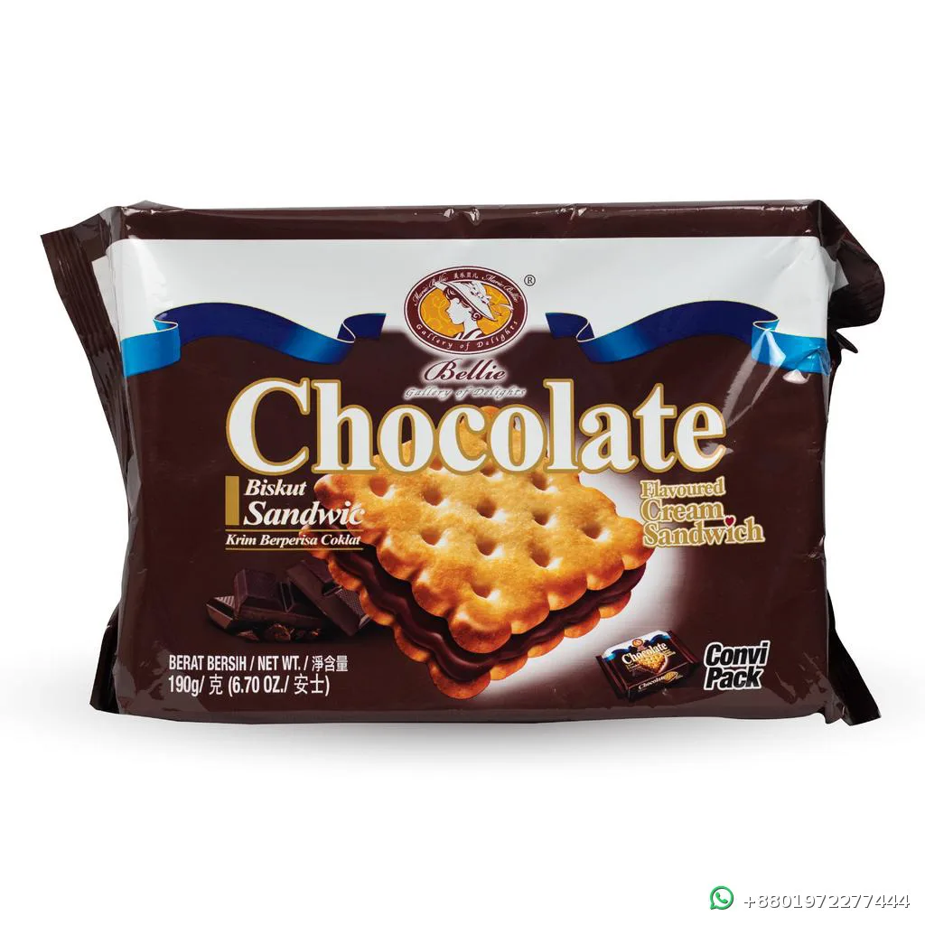 Bellie Chocolate Flavoured Cream Sandwich Biscuit 190g