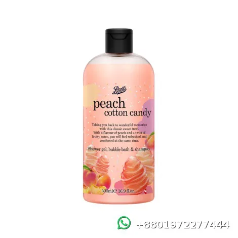 Boots Peach Cotton Candy Shower Gel, Bubble Bath & Shampoo 500ml