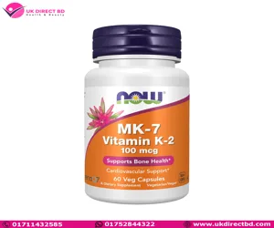 NOW Supplements MK-7 Vitamin K-2 100mcg Cardiovascular Support Supports Bone Health 60 Veg Capsules