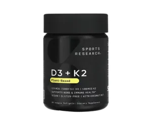 Sports Research, D3 + K2, Plant Based, 125 mcg/100 mcg, 60 Veggie Softgels