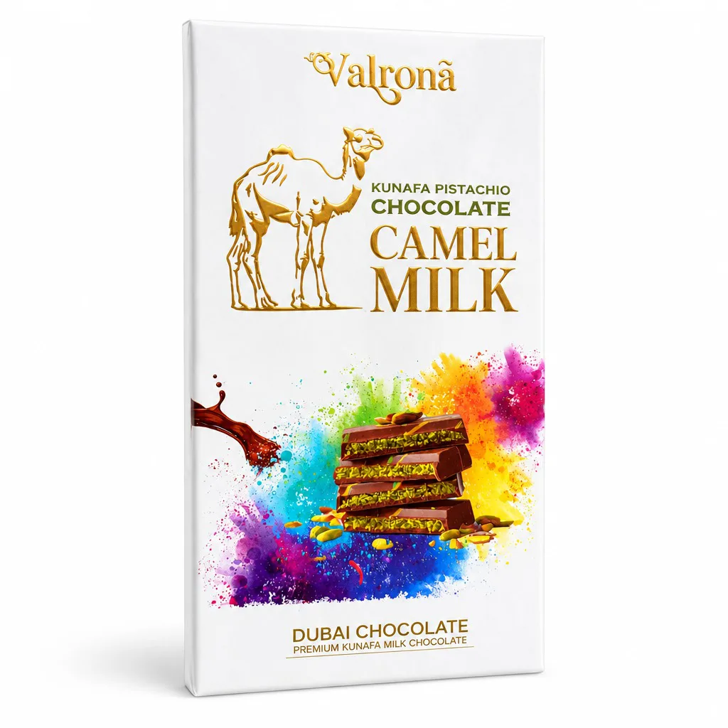 Valrona Dubai Kunafa Pistachio Camel Milk Chocolate